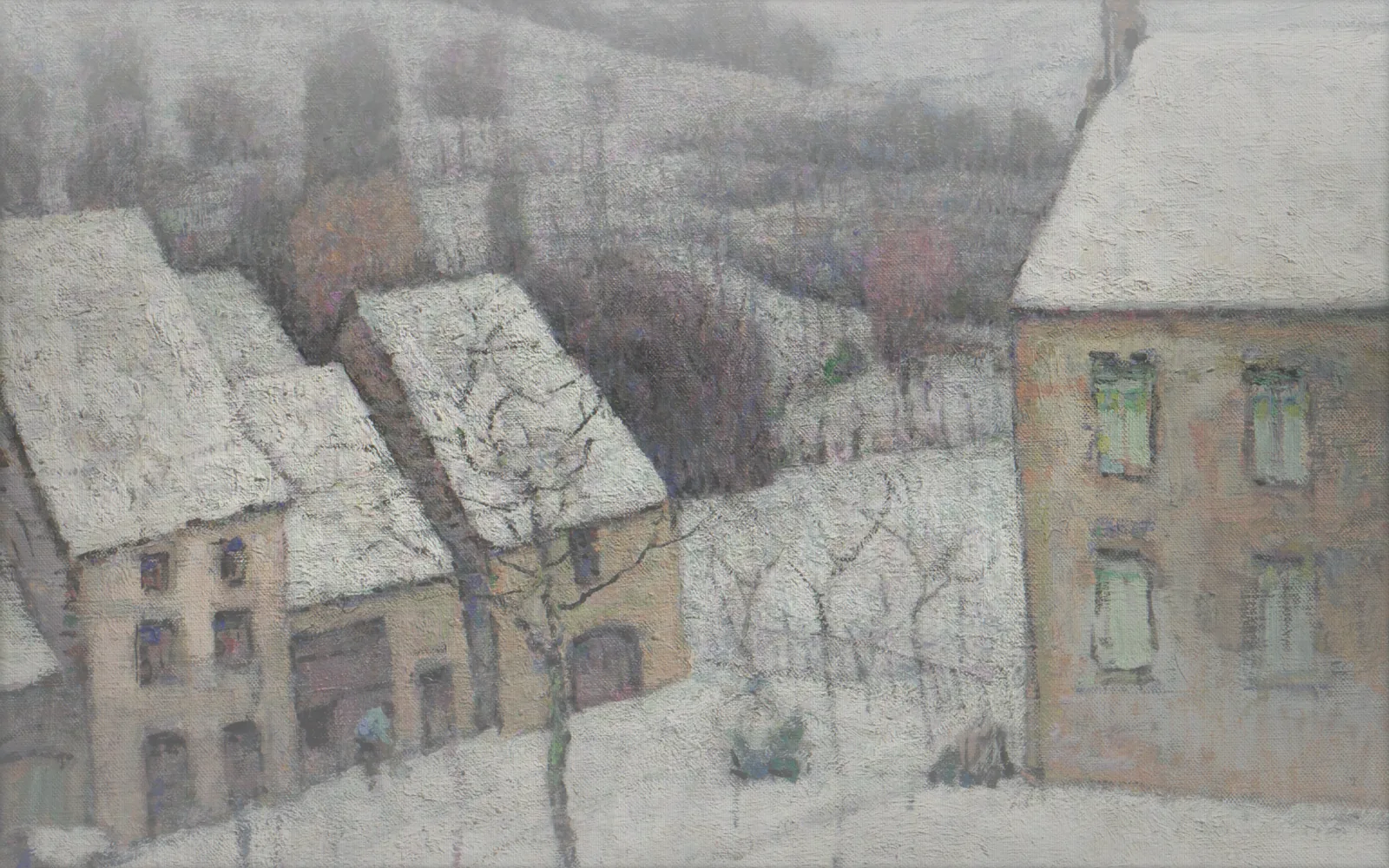 CRT · A nova aba do Lumno com filtros diferentes sobre a mesma pintura de uma vila com neve