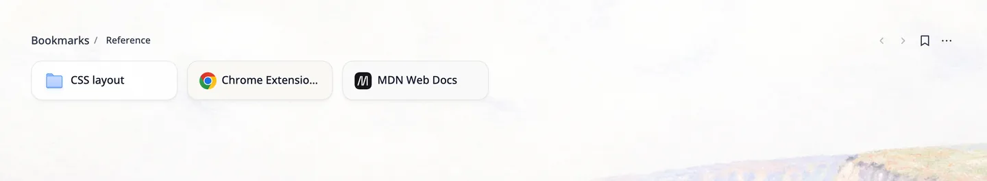 Mehrstufige Ordneransicht mit geöffnetem Ordner Reference: Die Überschrift lautet „Bookmarks / Reference“, darunter ein Unterordner CSS layout und zwei Lesezeichen