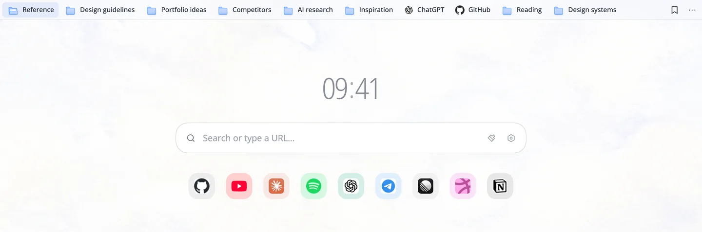 Das Layout mit Lesezeichenleiste oben: Lesezeichenordner in einer Reihe am oberen Rand des neuen Tabs